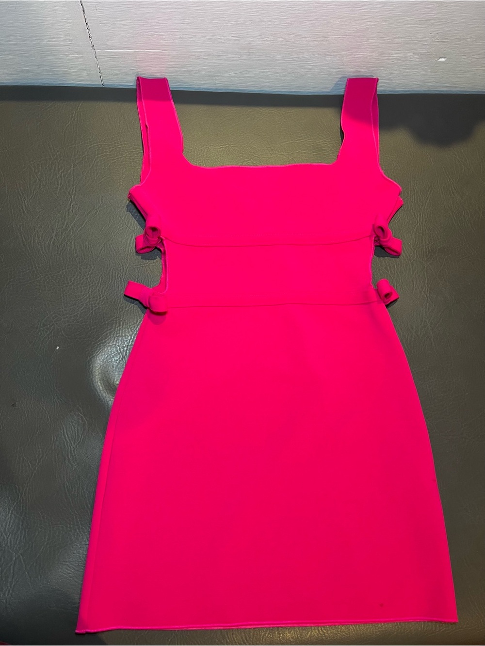 Zara Hot Pink Square-Neck Mini Dress with Side Tie Details